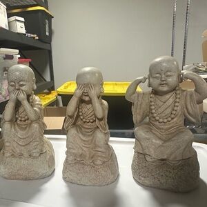 Decorative Stone Finish Three Wise Monks Statue Set of 3 - Beige